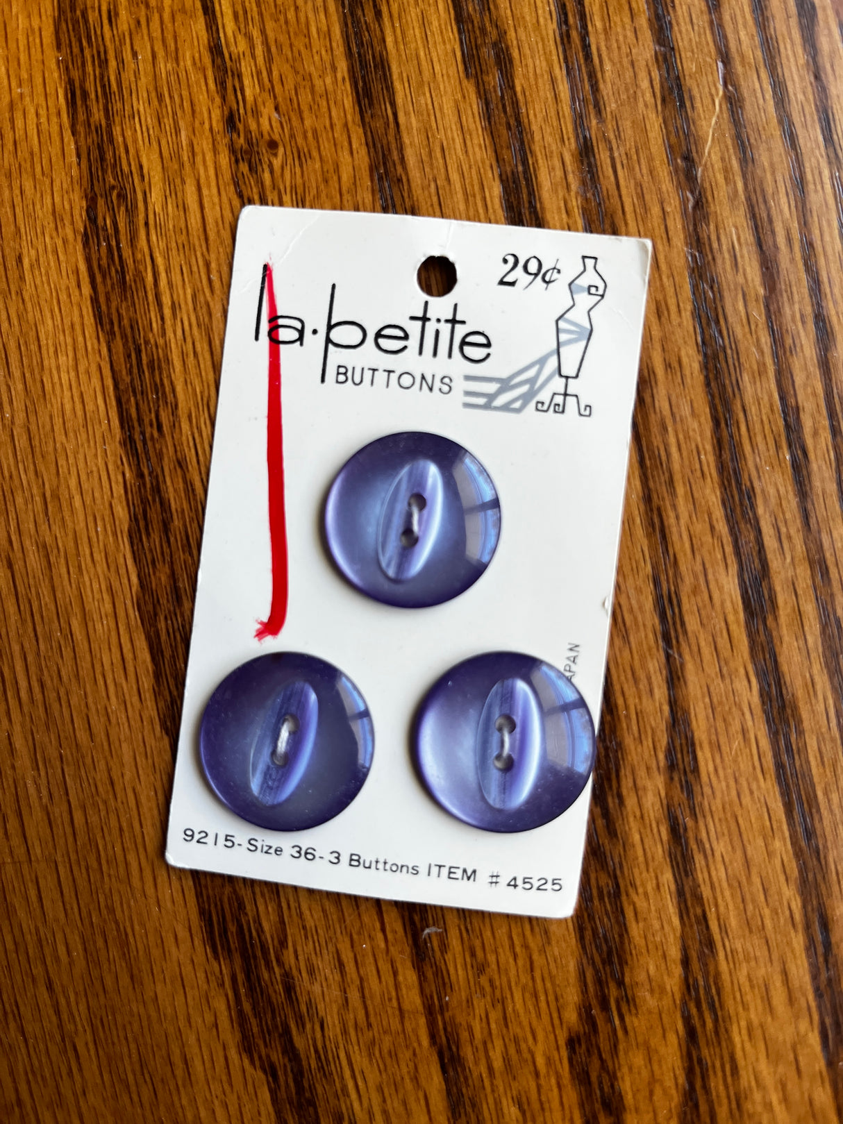 1970’s La Petite Purple Pearlescent Plastic Button - Set of 3 - 7/8” - on card