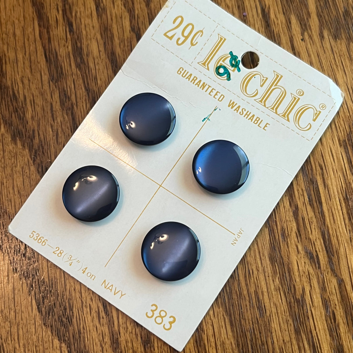 1960’s Le Chic Plastic Buttons - Opalescent Navy - Set of 4 - 3/4" - on card
