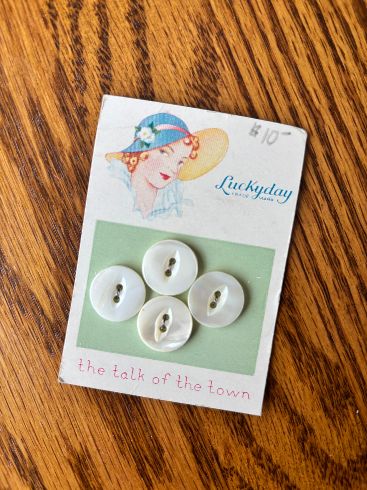 1940’s Lucky Day Pearl Buttons - Opaque - Set of 4 - 9/16" - on card (49AB)