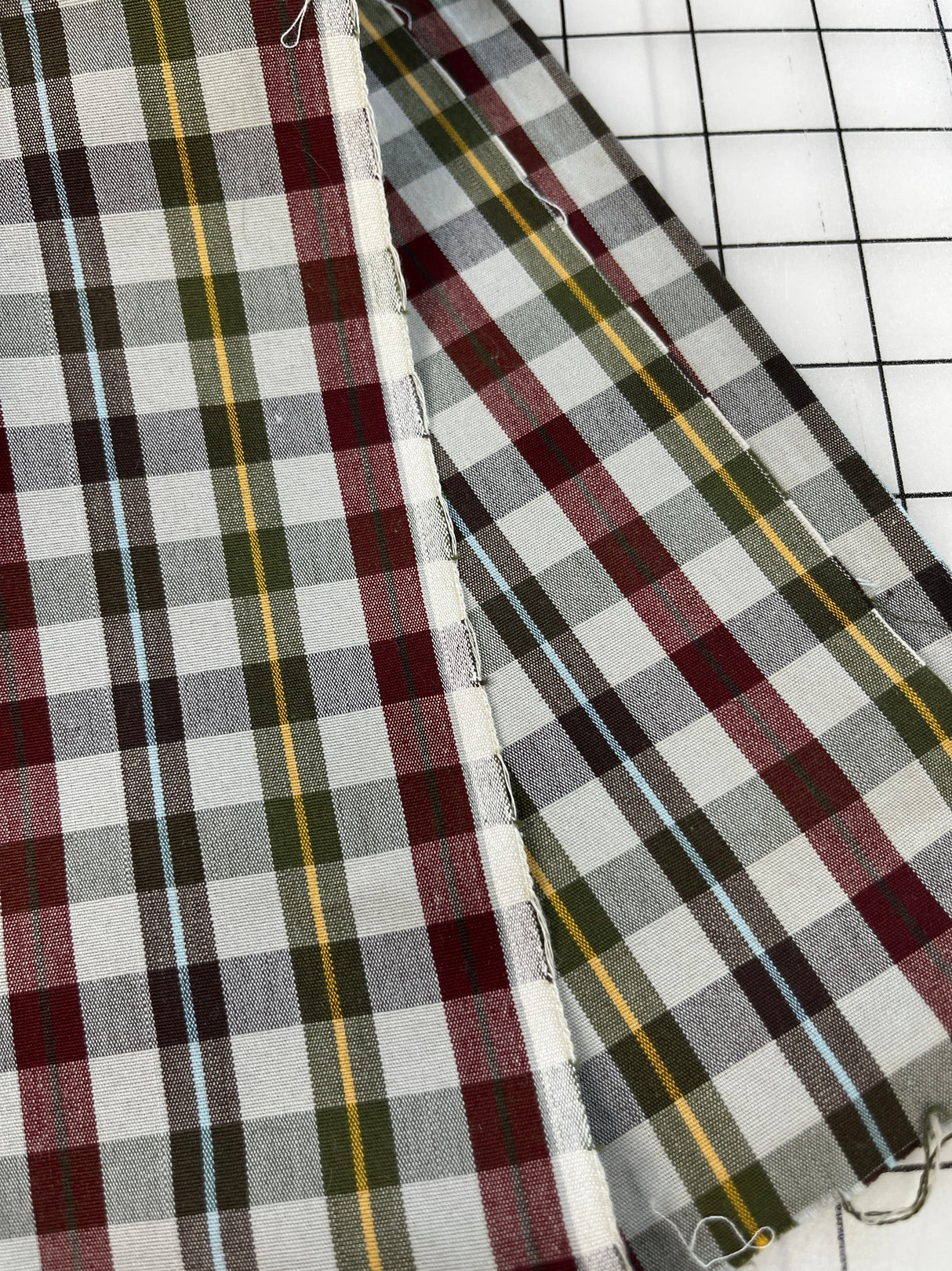 1980’s Yellow, Red and Green Plaid Cotton Blend Fabric - (P204)