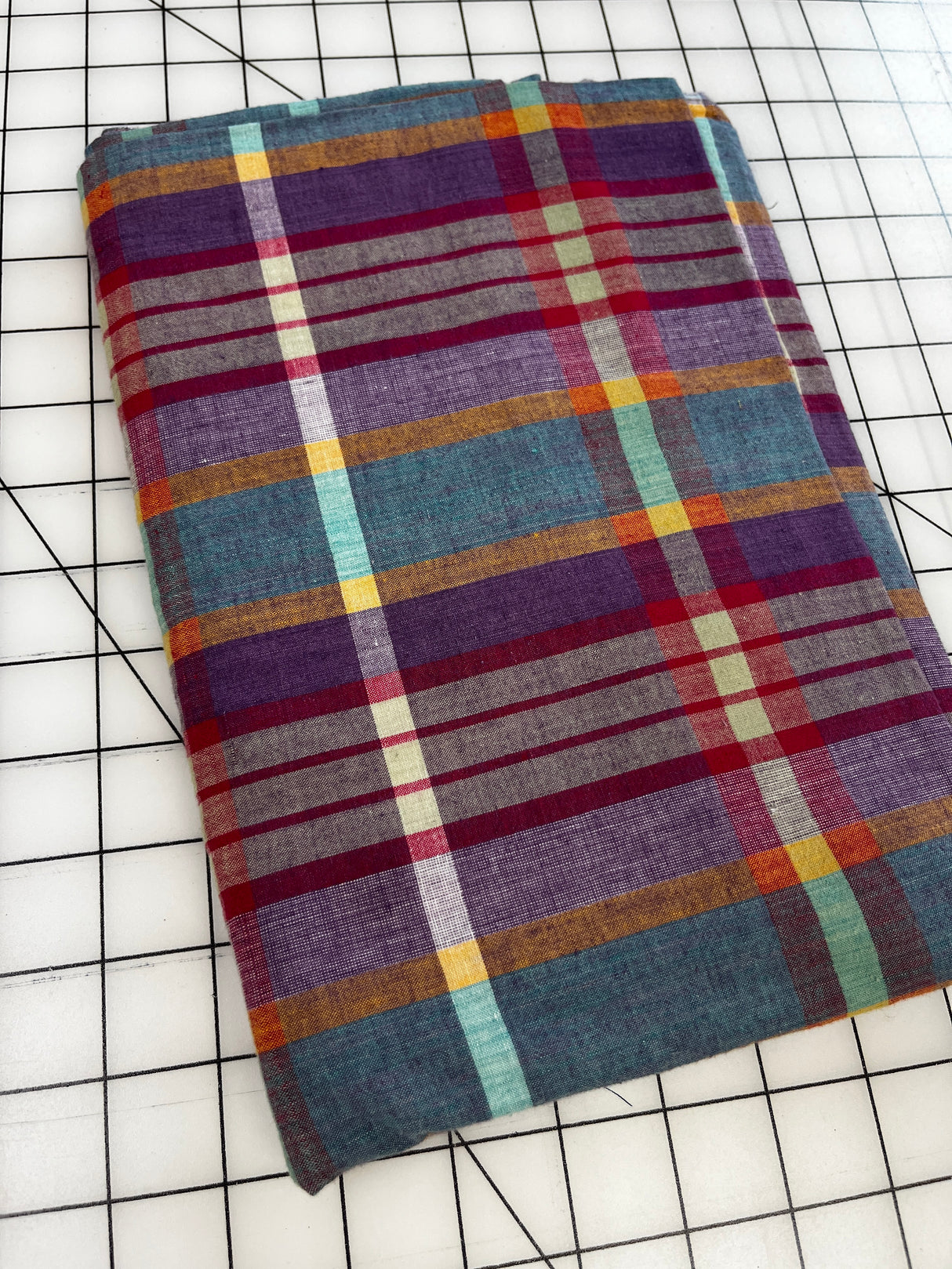 1980’s Large Purple, Red and Blue Plaid Cotton Fabric - (P206)