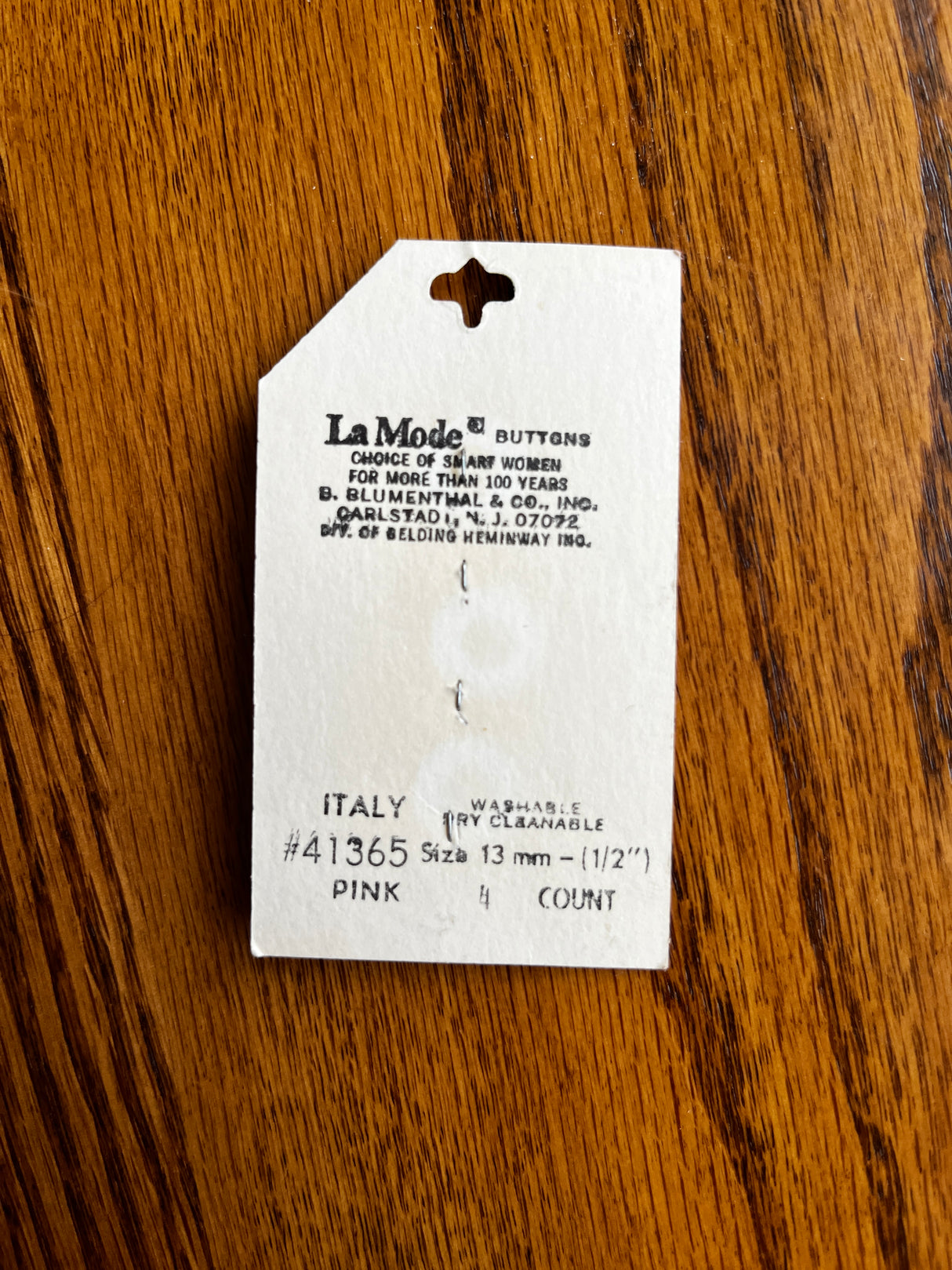 1980’s La Mode Purple/Pink Carved Triangular Plastic Button - Set of 4 - 1/2” - on card