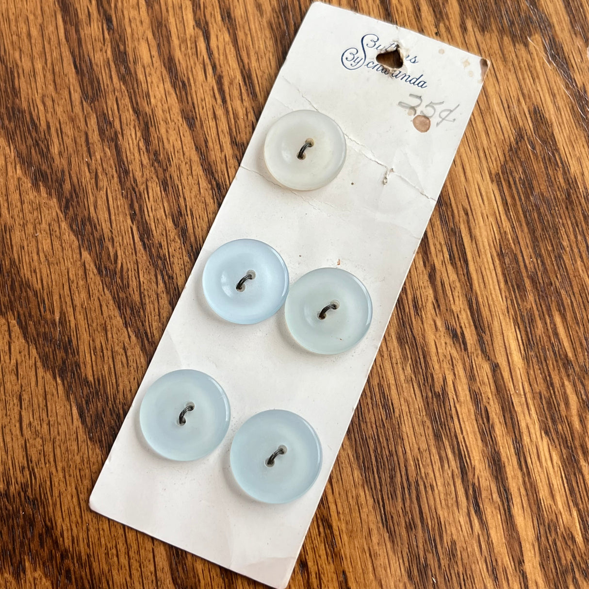 1960’s Buttons by Schwanda Plastic Buttons - Light Blue - Set of 5 - 3/4” - on card