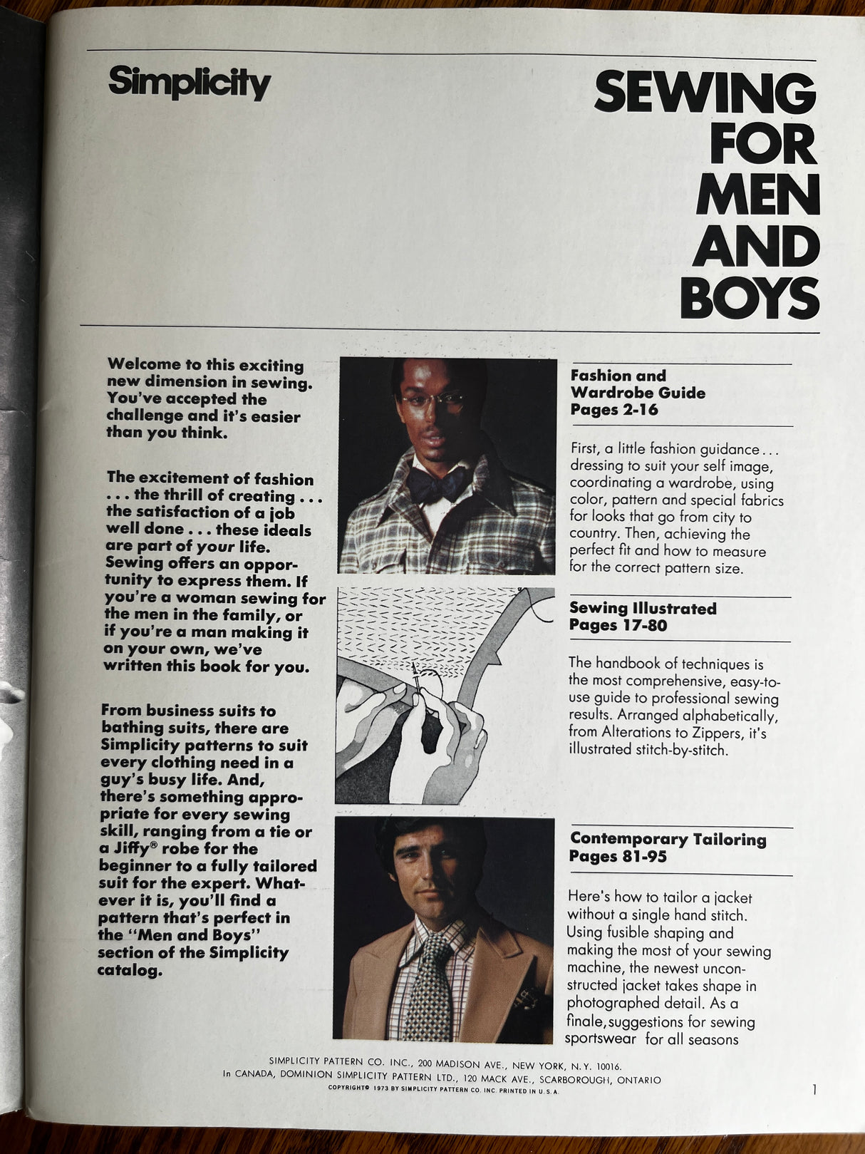 1970’s Simplicity Sewing for Men and Boys Booklet
