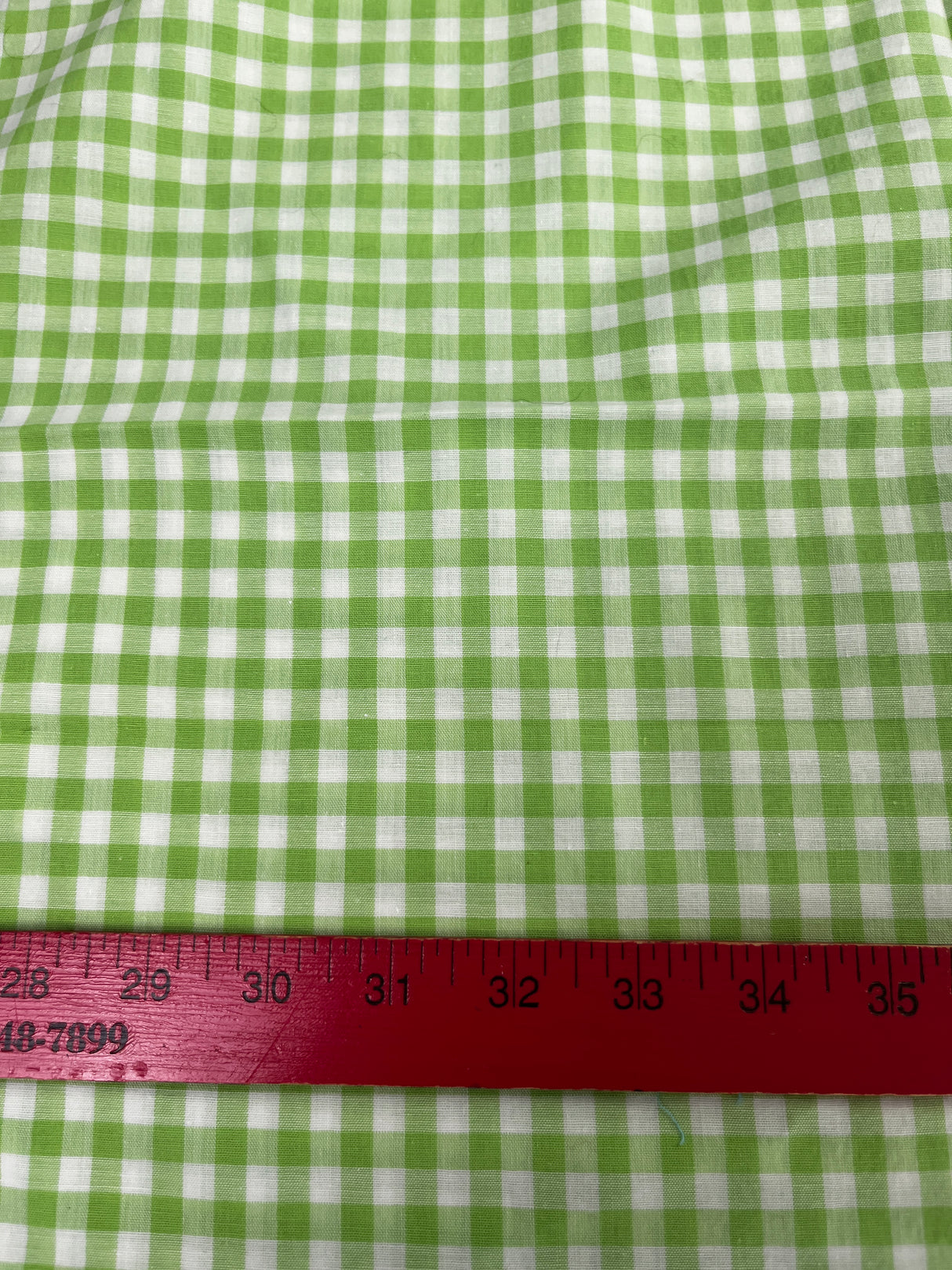 1970's Bright Green and White Gingham Fabric - (P254)