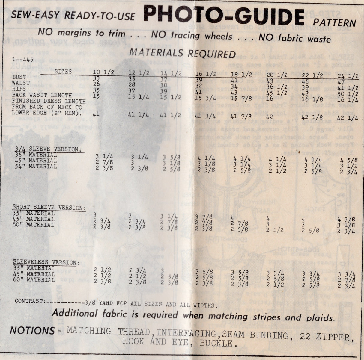 1970's Grit Princess Line Dress Pattern with Band Accents - Bust 45" - No. 1-445