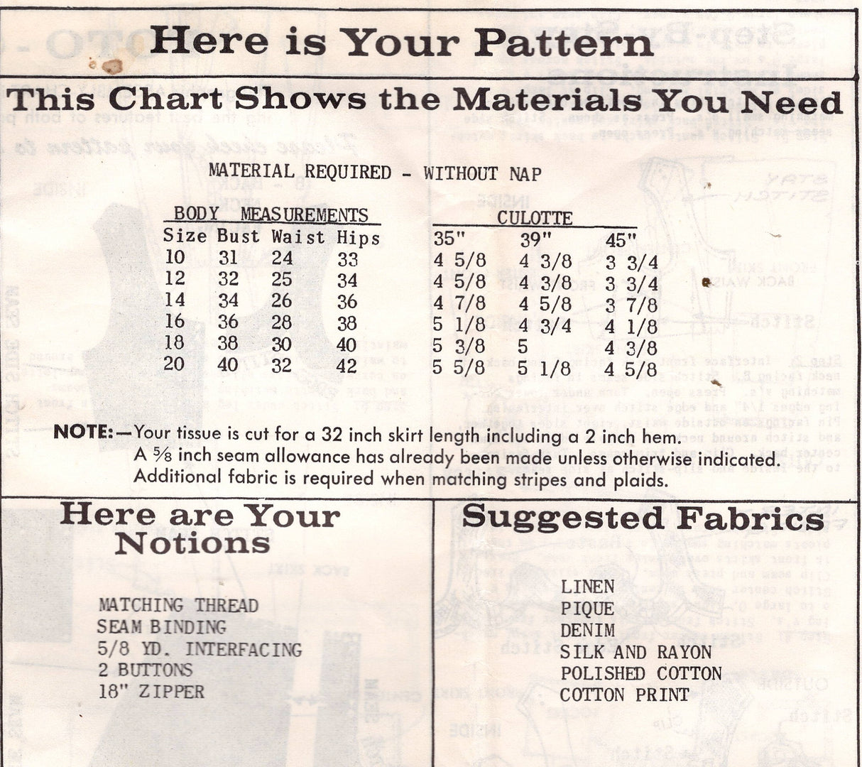 1950's Mail Order Culotte Romper with Button Detail - Bust 32" - No. 1-495