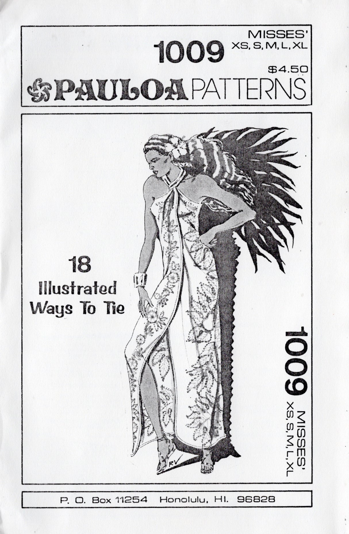 1980's Pauloa Patterns Wrap Dress with 18 was to tie - Bust 29.5-42" - No. 1009