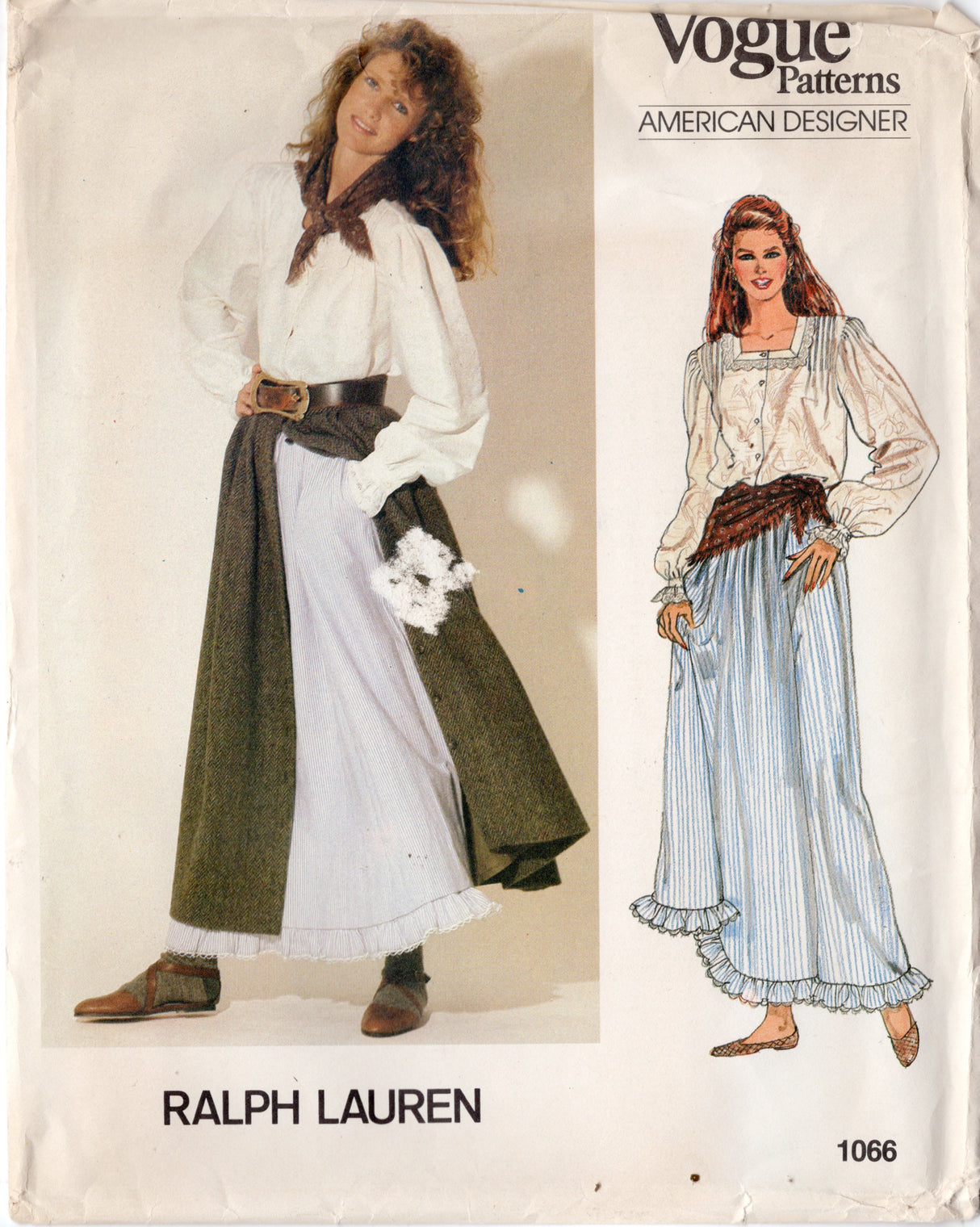 1980's Vogue American Designer Button-Up Blouse, Skirt, Underskirt and Scarf Pattern - Bust 30.5" - No. 1066