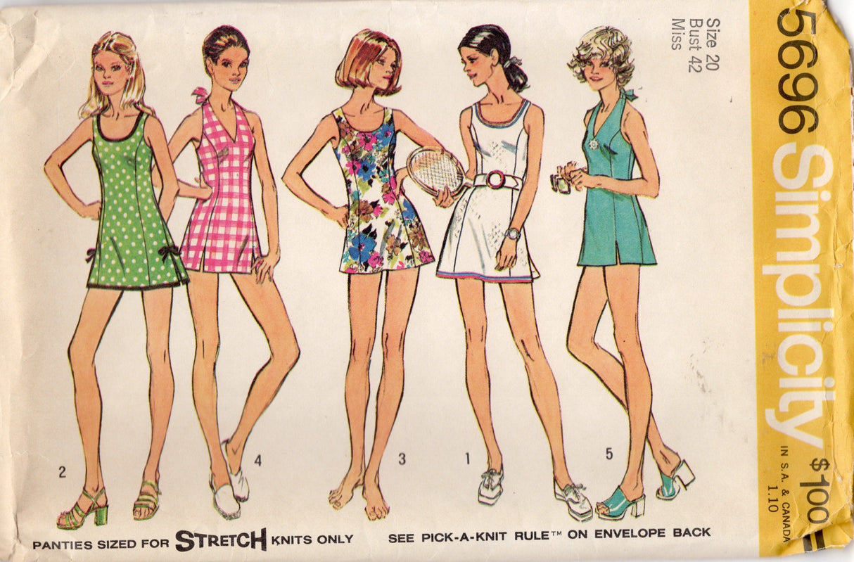 1970's Simplicity Mini-Dress, Bathing Suit, Halter-Bathing Suit and Panties Pattern - Bust 42" - No. 5696