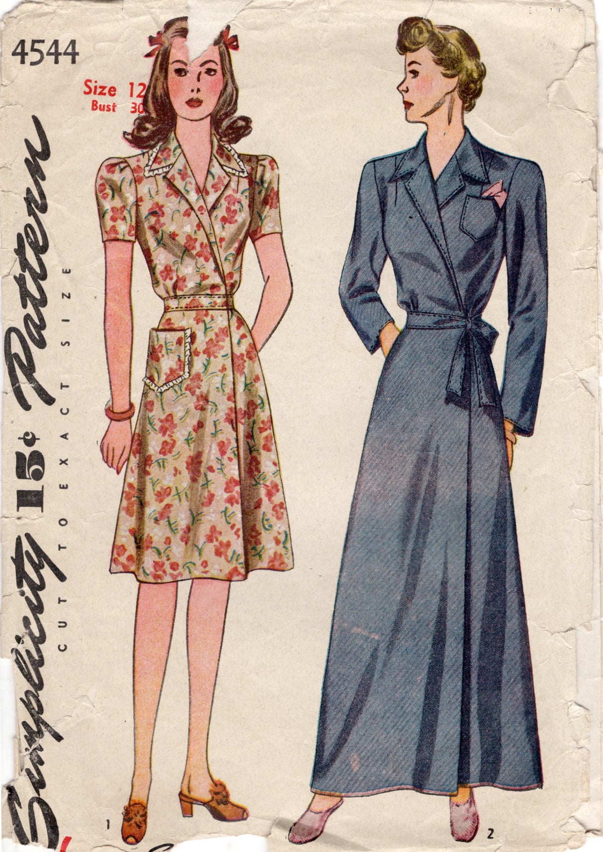 1940's Simplicity Housedress and Robe Pattern - Bust 30" - No. 4544