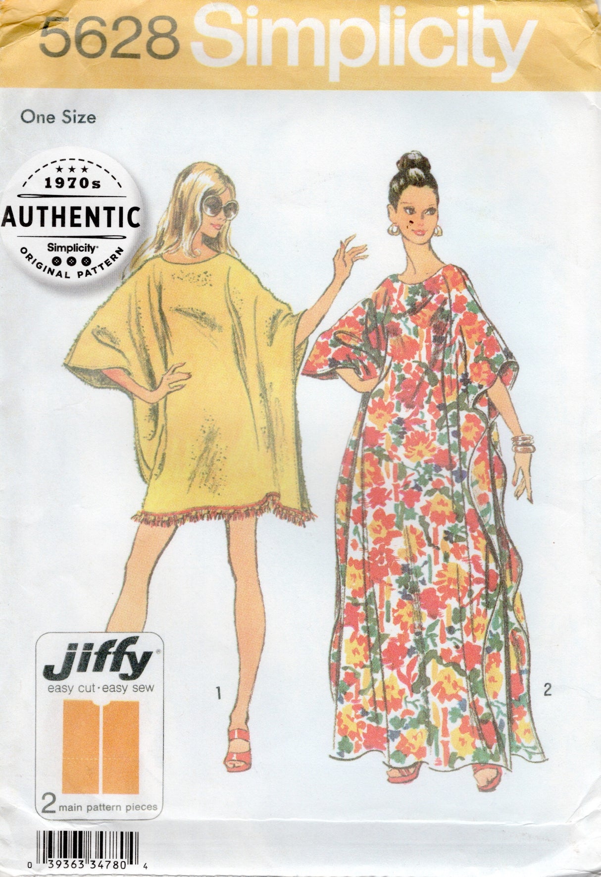 1970's Simplicity REPRODUCTION Jiffy Kaftan Pattern - Bust 31.5-44" - No. 5628