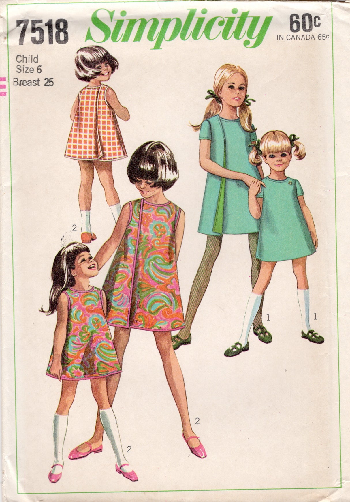 1960's Simplicity Child's Wrap Dress Pattern - Chest 25" - No. 7518