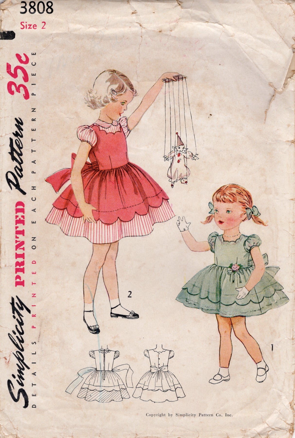 1950's Simplicity Child's Scallop Detail Dress Pattern - Chest 21" - No. 3808