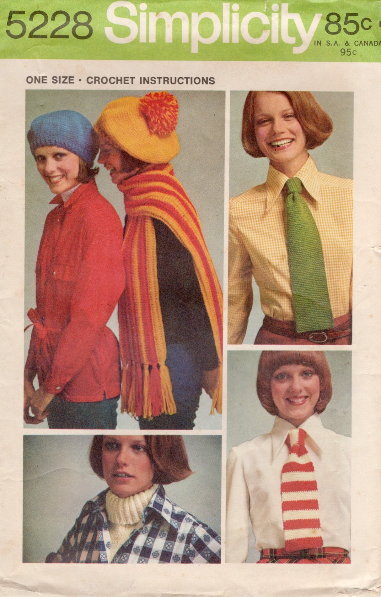 1970's Simplicity Crochet Instructions for Tie, Hat, Dickey and Scarf - OS- No. 5228
