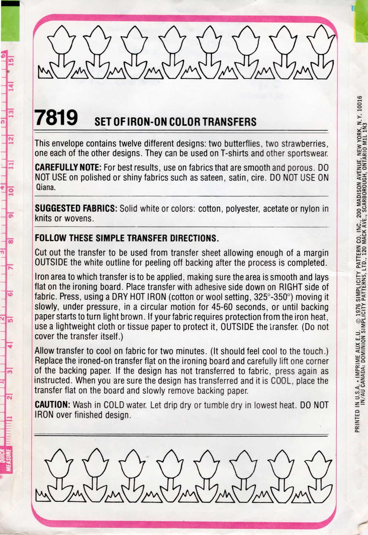 1970's Simplicity Iron On Color Transfers - OS- No. 7819
