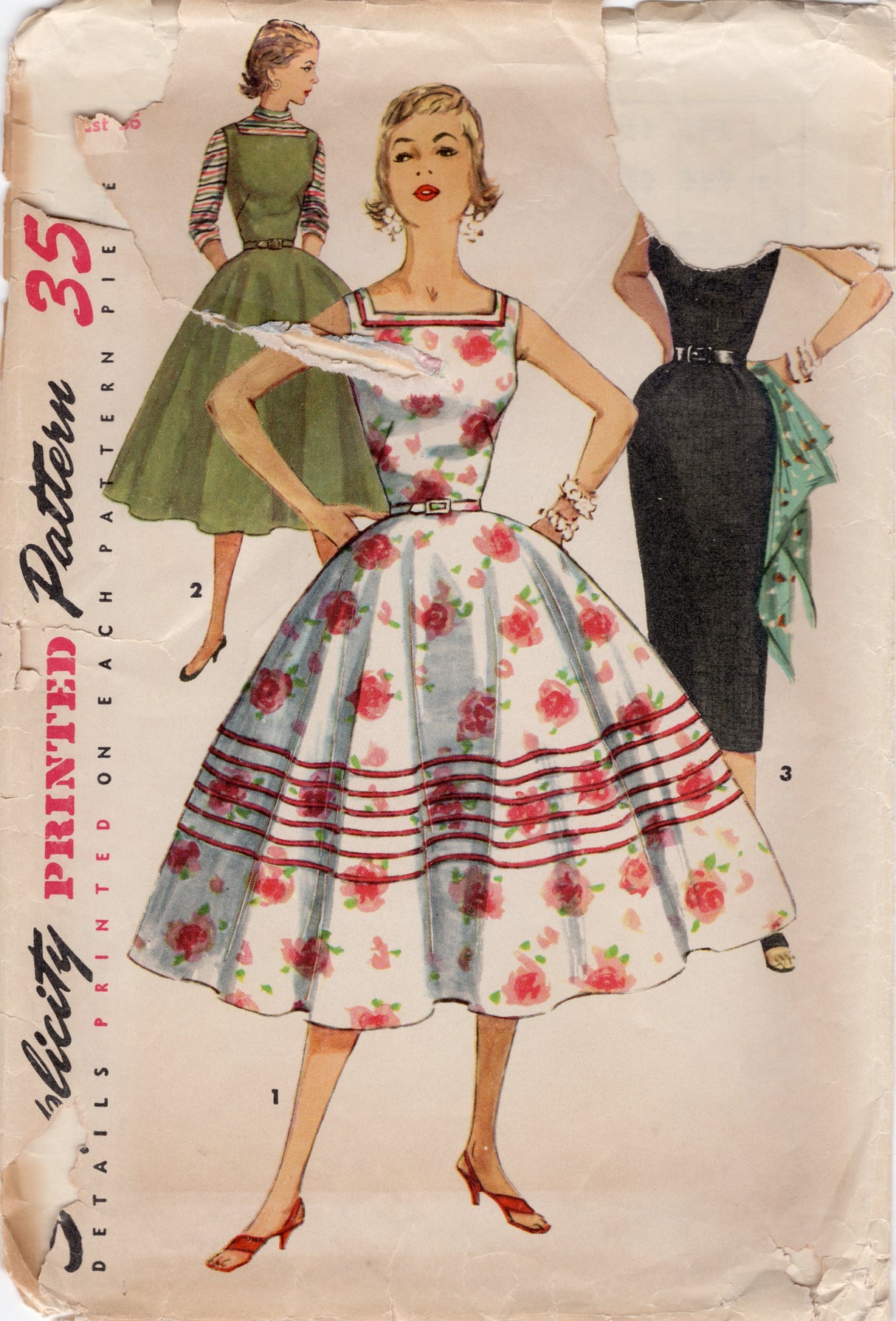 1950’s  Simplicity One Piece Jumper Dress Pattern with Circle or Slim Skirt - Bust 36" - No. 1194