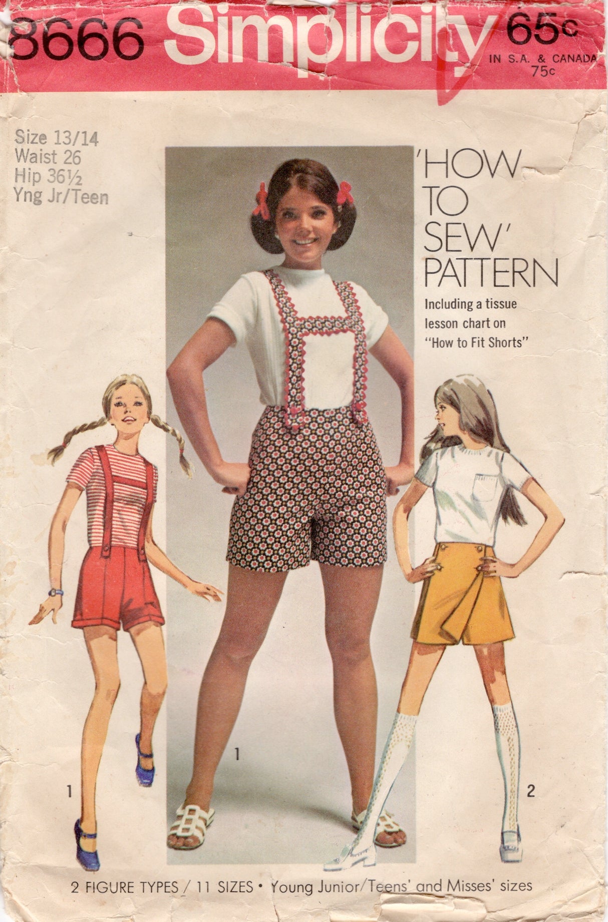 1960's Simplicity Suspendered Hot Shorts and Skort Pattern - Waist 26" - No. 8666