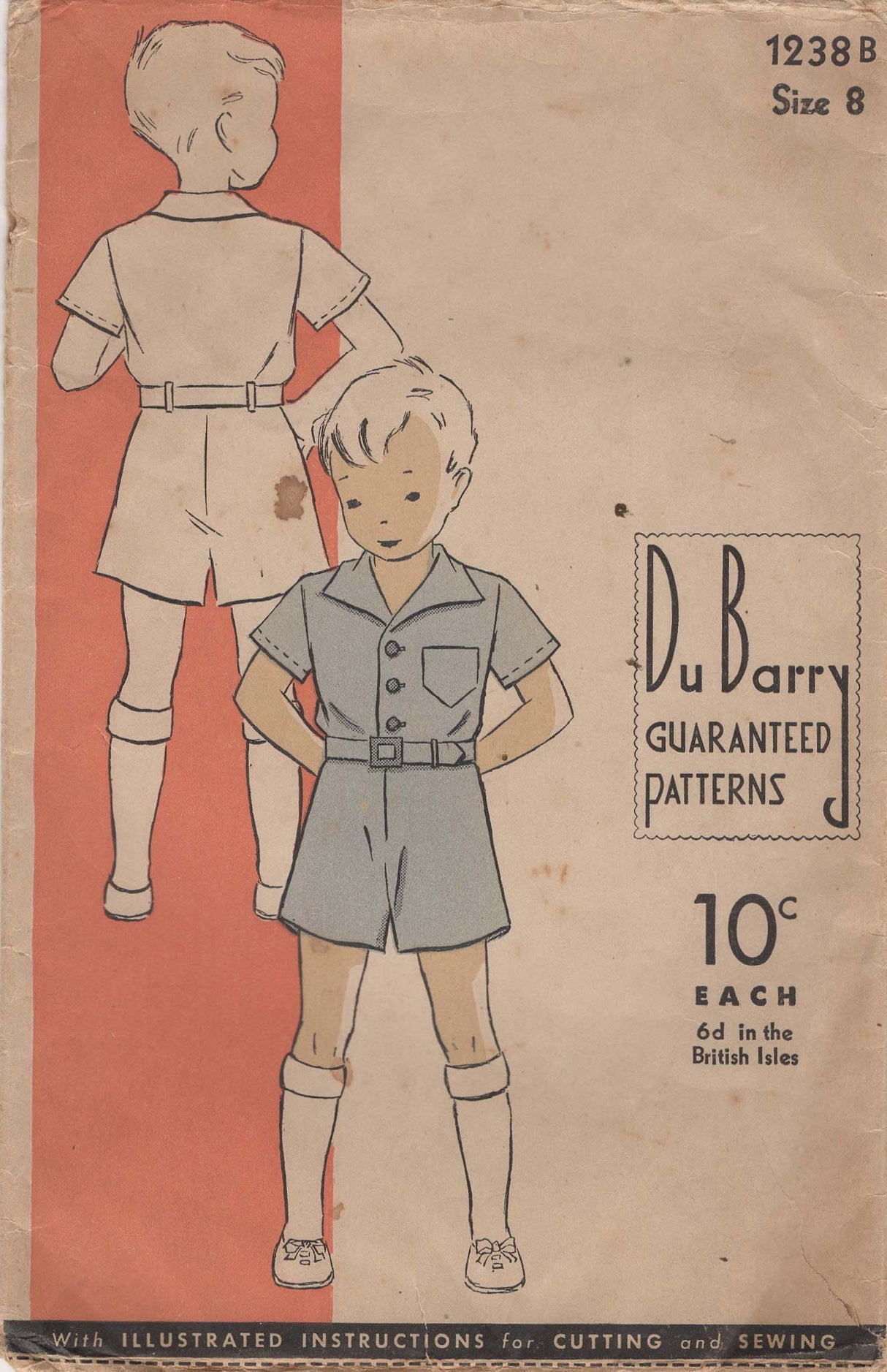 1930's DuBarry Child's Button Up Shirt and Shorts Pattern - Chest  26" - No.1238B