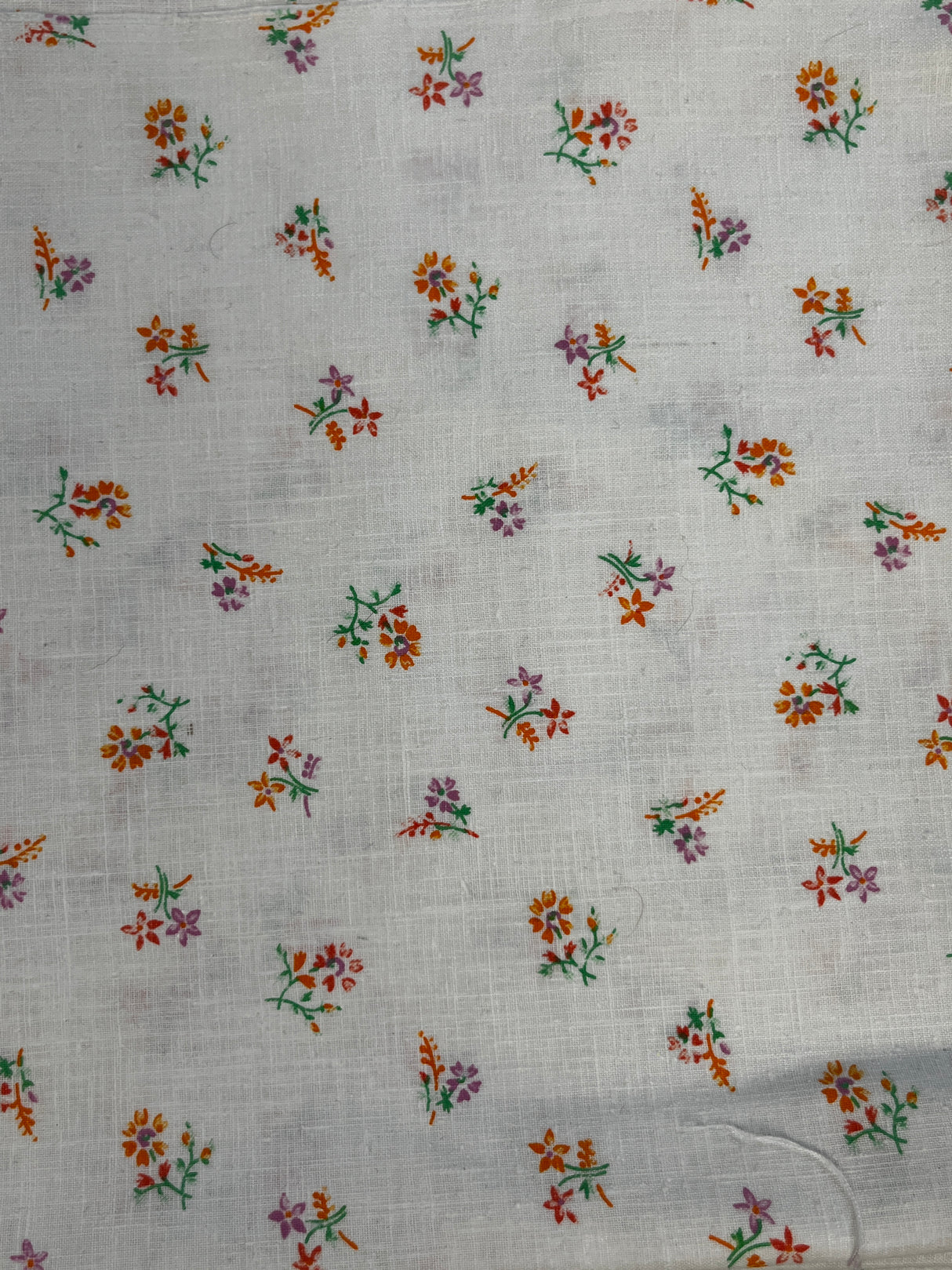 1980’s White with Tiny Purple and Orange Florals Cotton Fabric - (P205)