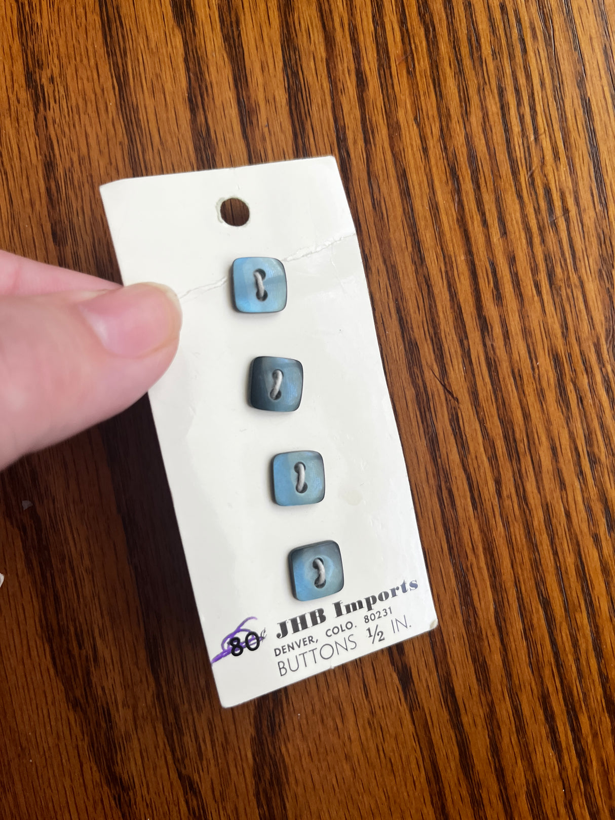 1980’s JHB Navy Blue Pearlescent Plastic Button - Set of 4 - 1/2” - on card