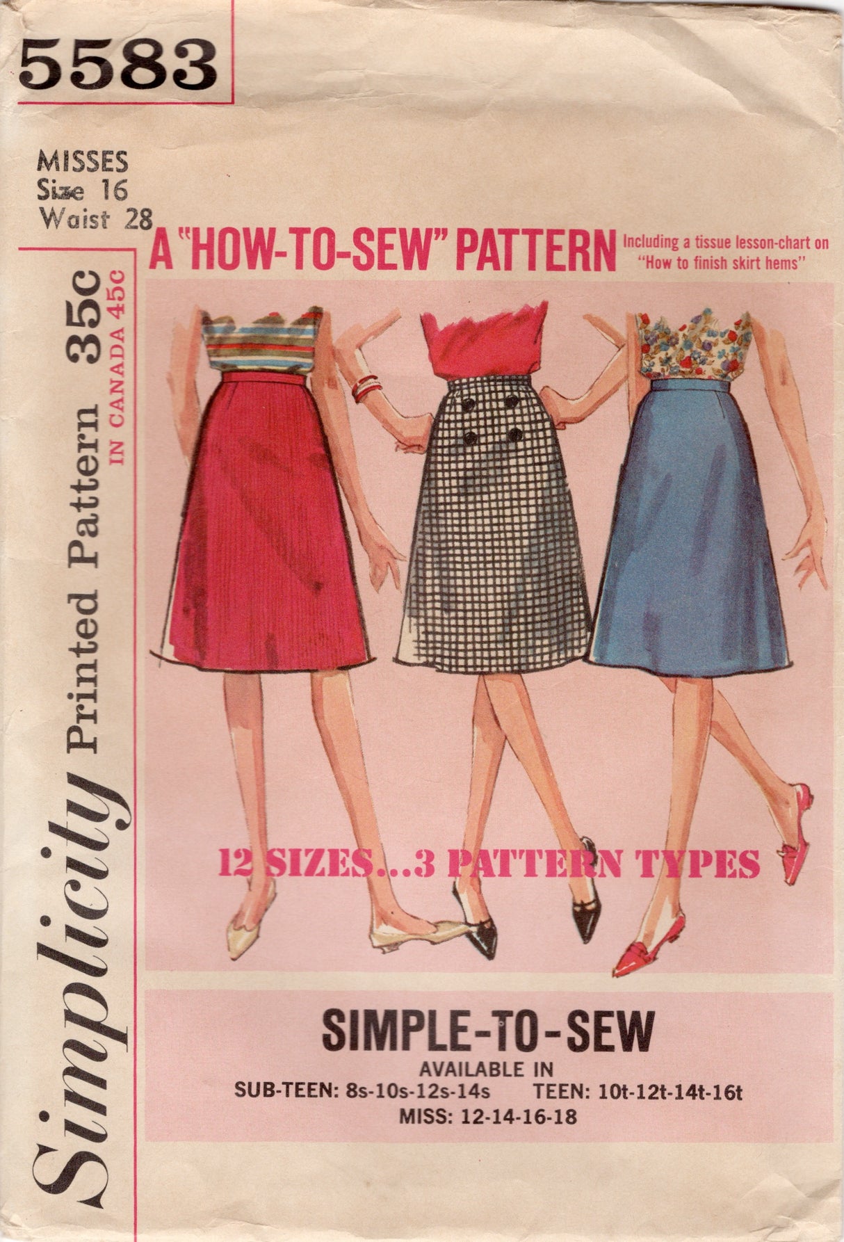 1960's Simplicity A-line Skirt Pattern - Waist 28" - No. 5583