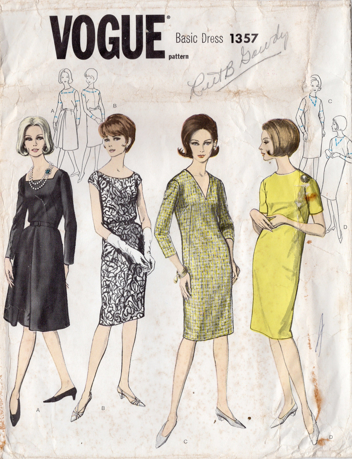 1960's Vogue Basic Dress in 4 Styles - Bust 31-34" - No. 1357