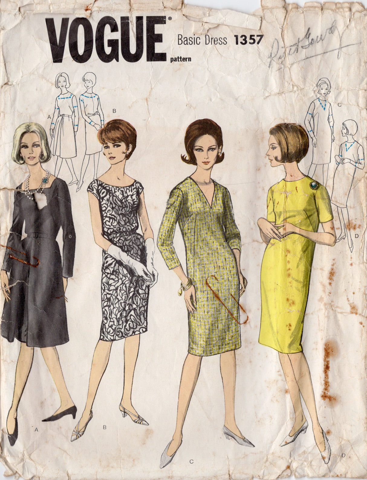 1960's Vogue Basic Dress in 4 Styles - Bust 31-34" - No. 1357