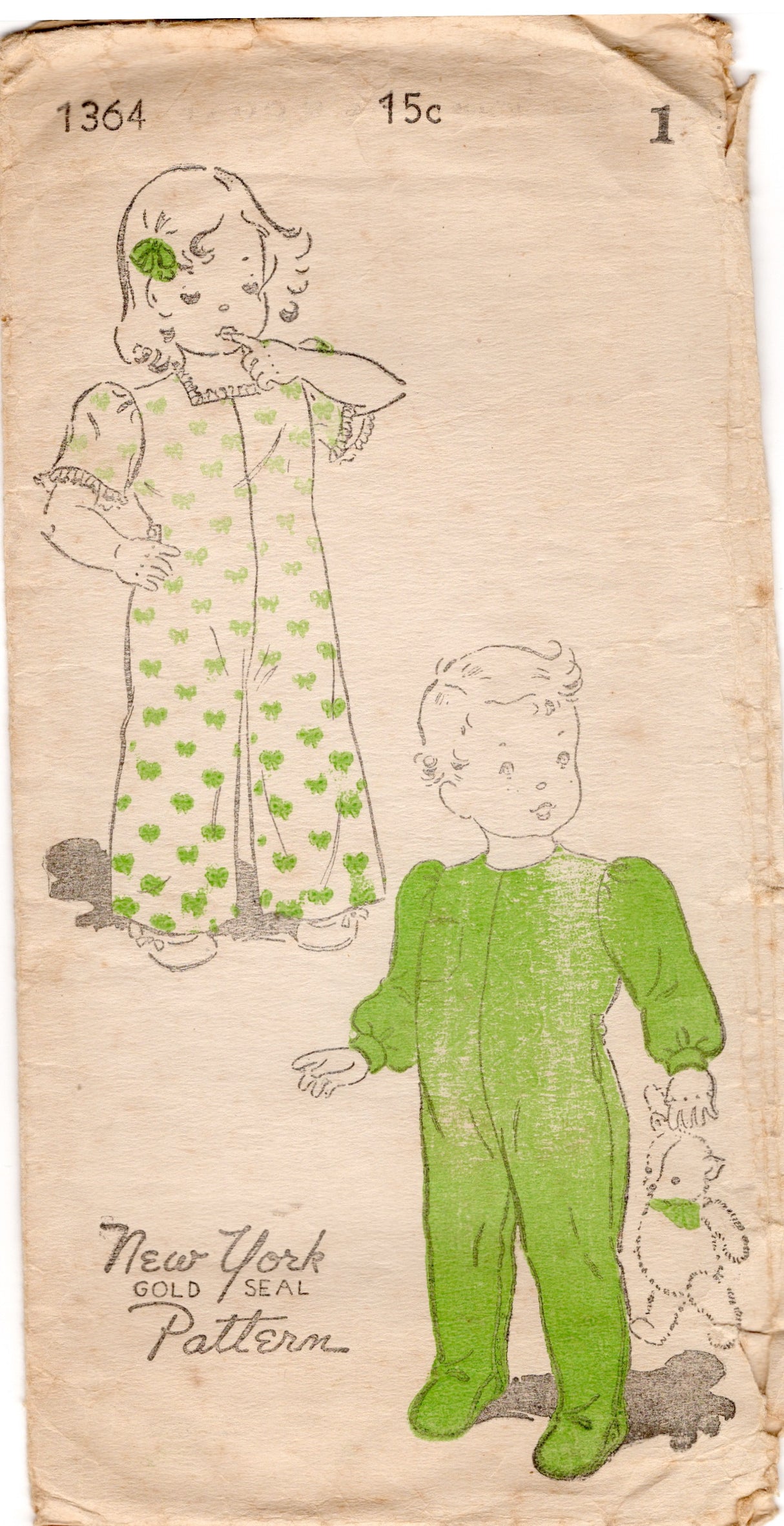 1940's New York Child's One Piece Pajamas with or without footies - Chest 20" - No. 1364