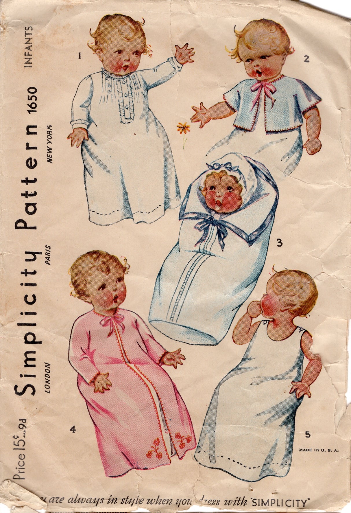 1930's Simplicity Infant layette Pattern -  One Size - No. 1650