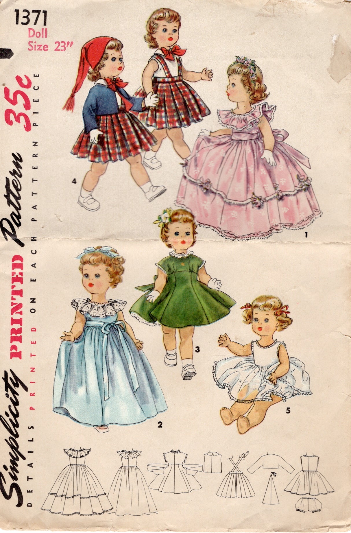 1950's Simplicity Doll Clothes Wardrobe Pattern - 23" doll - No. 1371