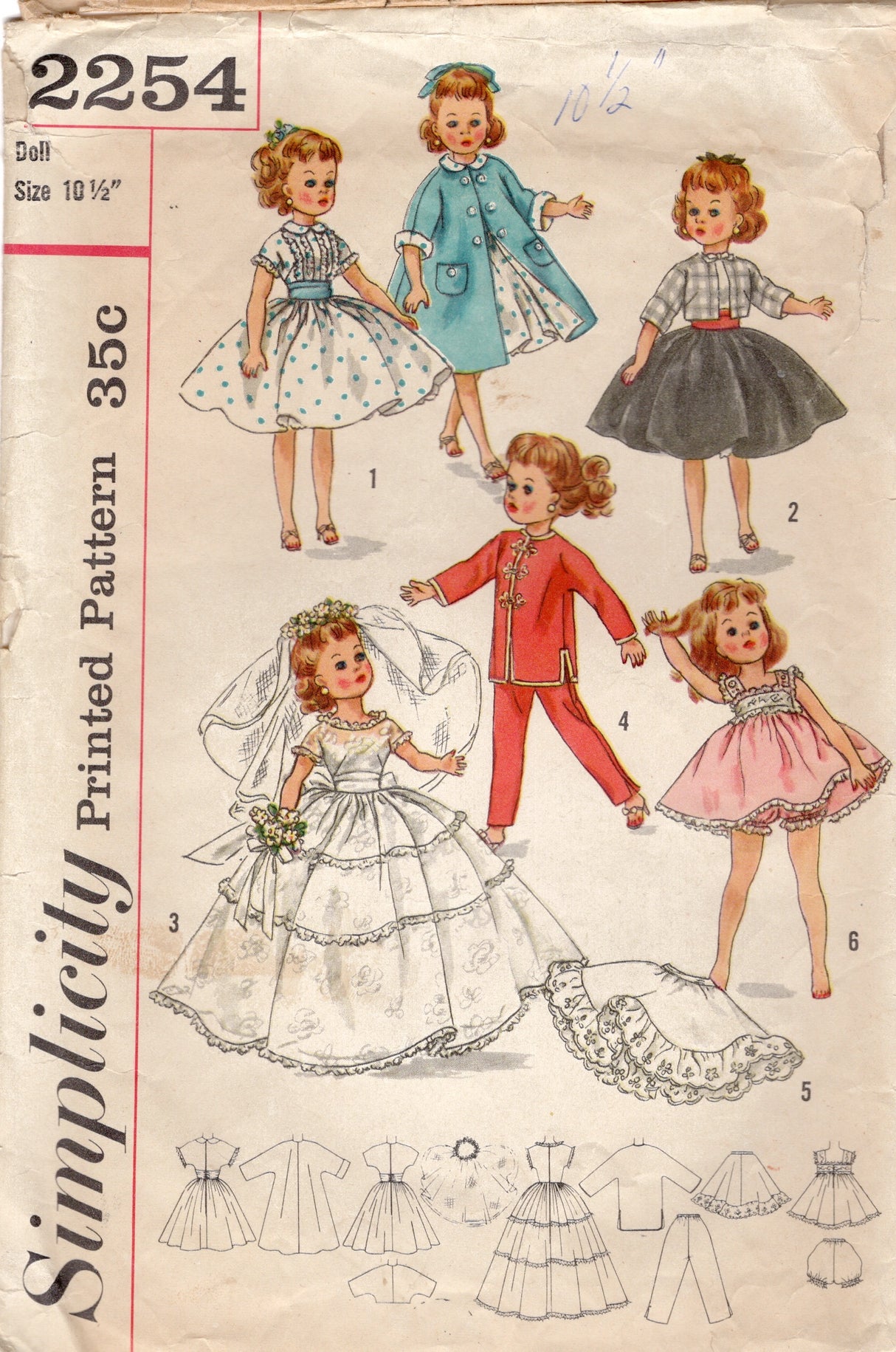1950's Simplicity Revlon Doll Clothes Wardrobe Pattern - 10.5" doll - No. 2254