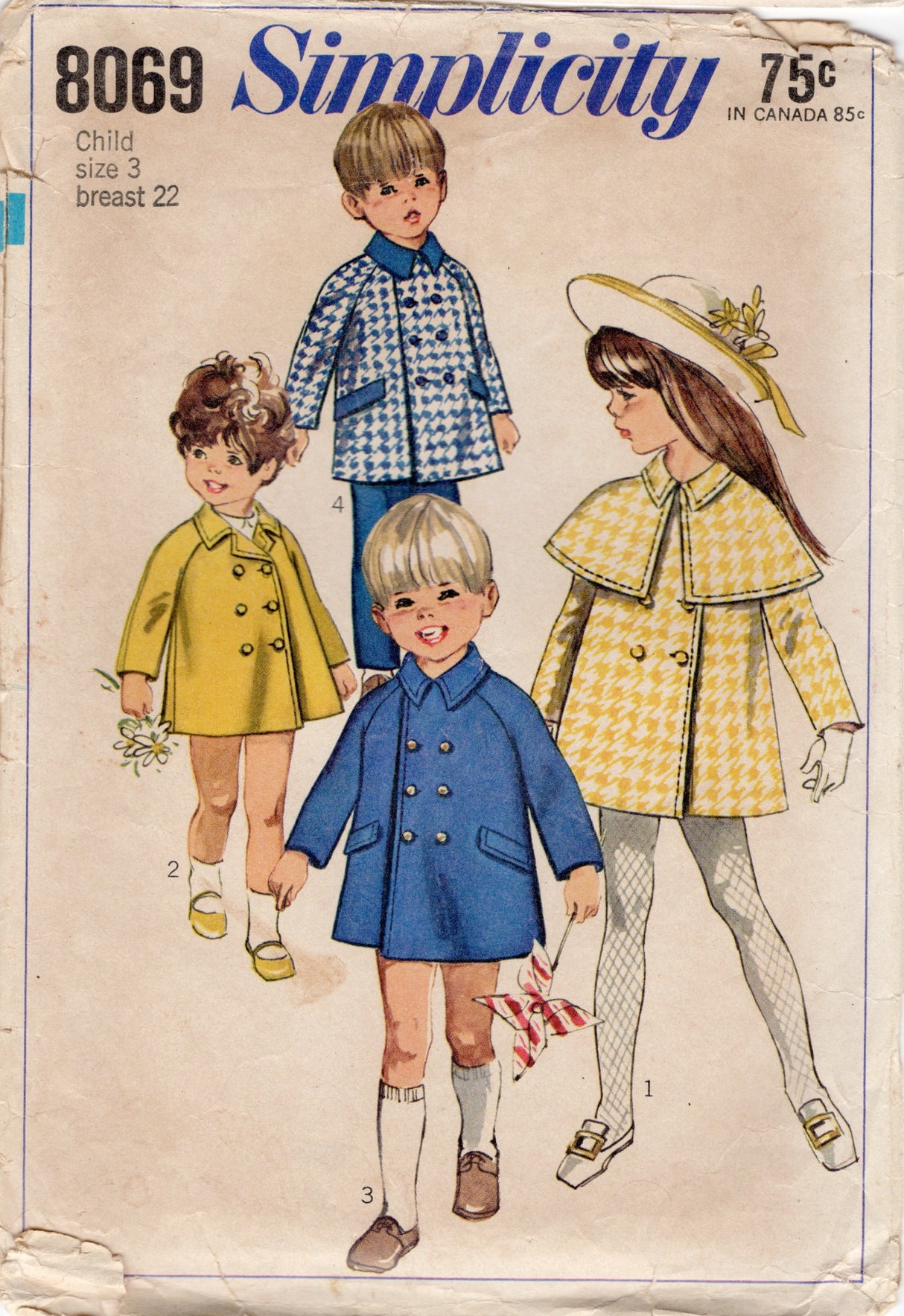 1960's Simplicity Child's Double Breasted Coat and Capelet Pattern- Chest 22” - No. 8069
