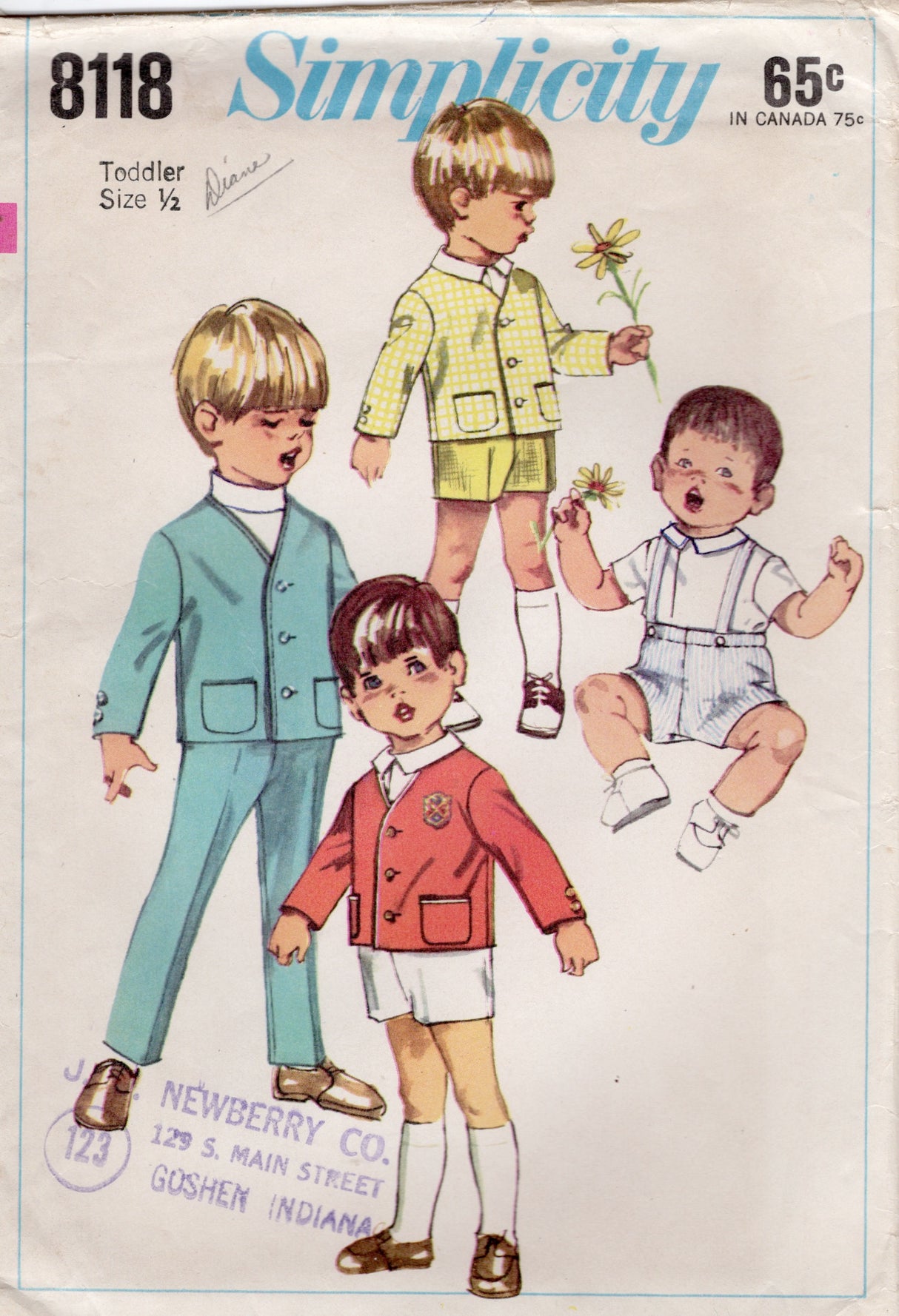 1960's Simplicity Toddler Jacket and Pants or Shorts Pattern - Chest 19-22" - No. 8118