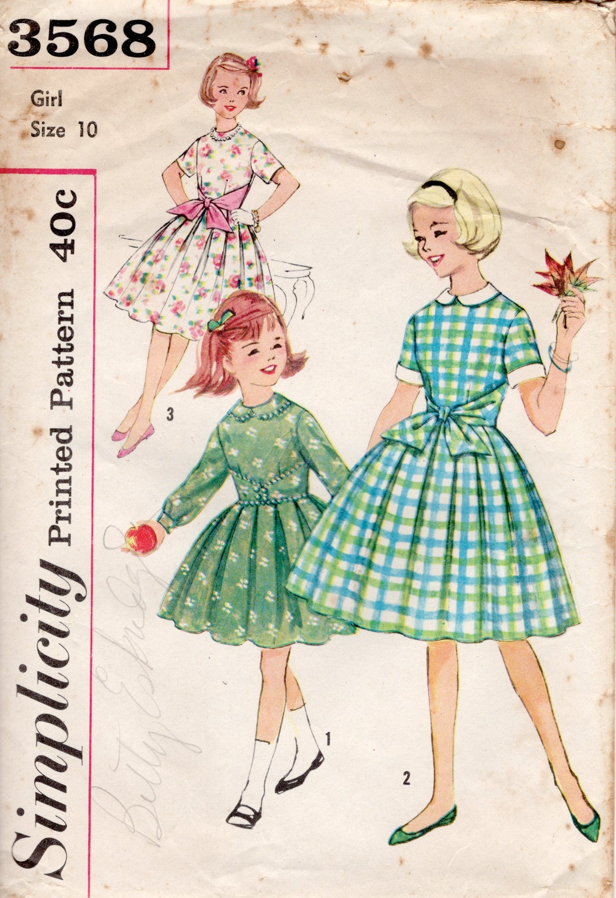 1960's Simplicity Child's Dress Pattern with Bow Detail, Detachable Collar and Cuffs - Chest 28" - No. 3568