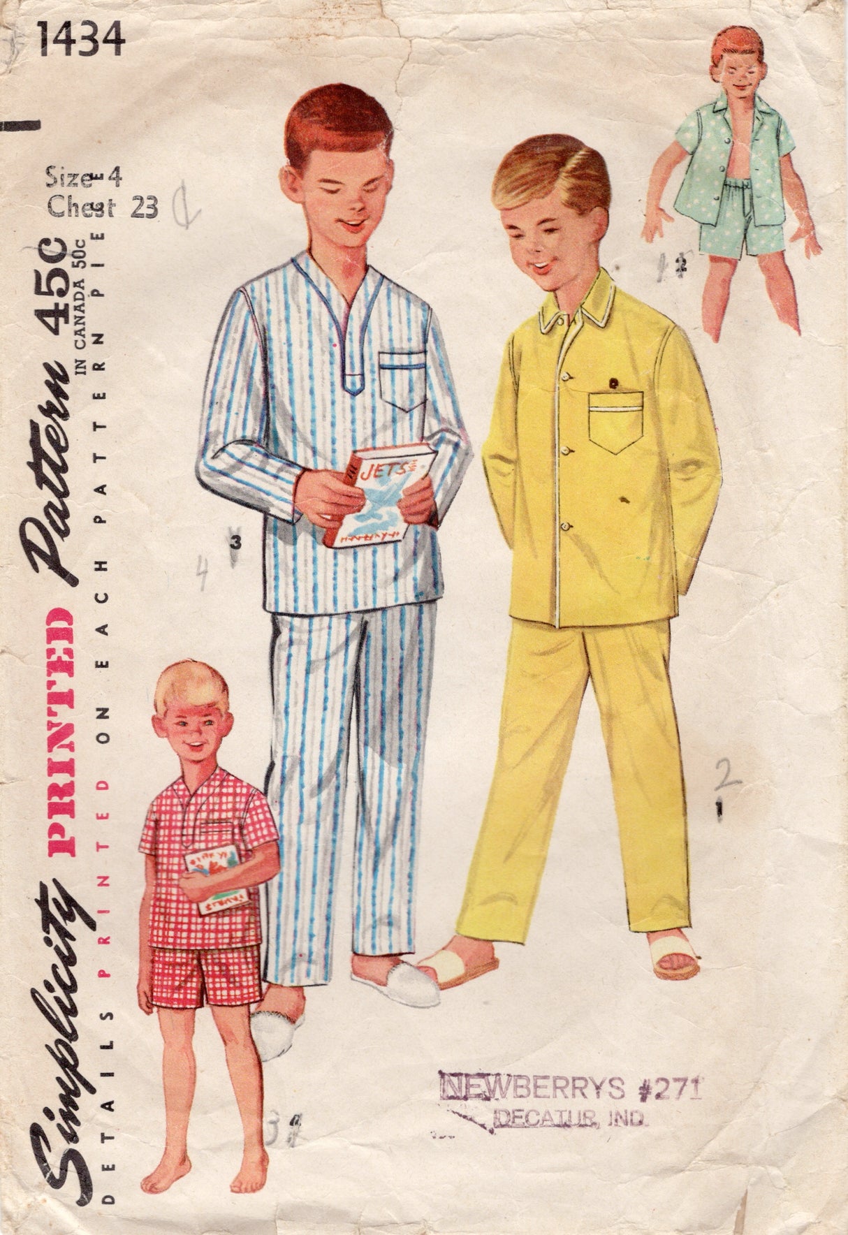 1950's Simplicity Child's Two Piece Pajama Pattern - Chest 23" - No. 1434