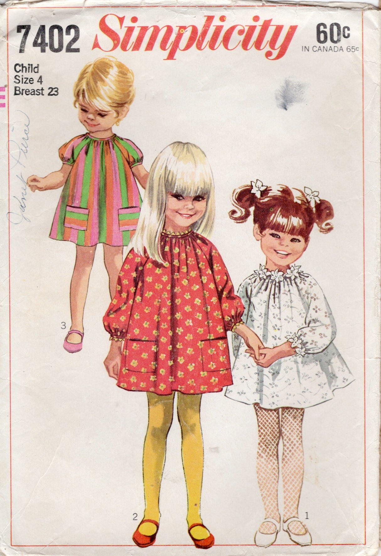 1960's Simplicity Child's Pullover Dress Pattern - Chest 21" - No. 7402