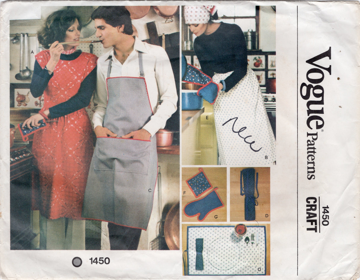 1970's Vogue Craft Pattern: Apron, Oven Mitt, Placemat, etc. - Chest 34-36" - No. 1450