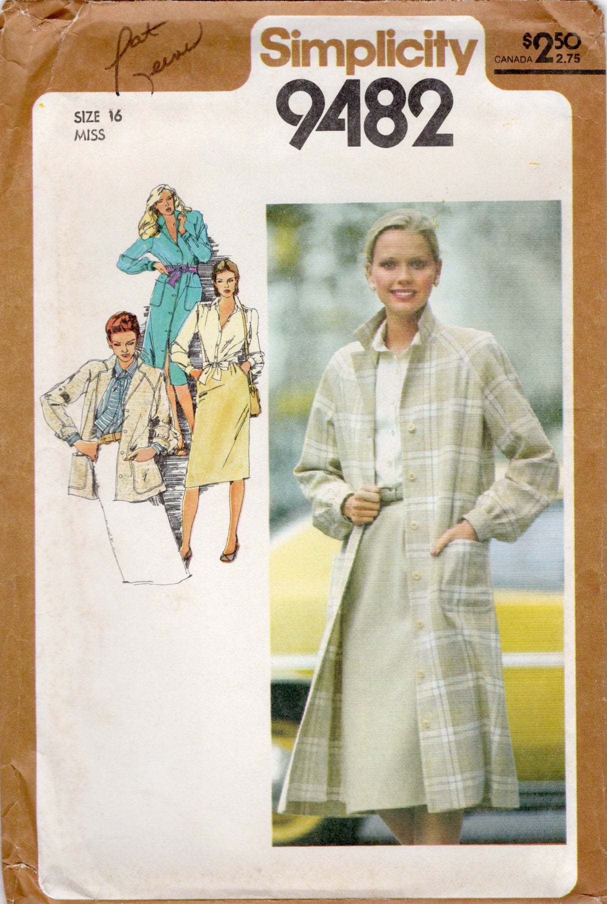 1980's Simplicity Unlined Coat, Jacket or Dress, Skirt, Blouse and Tie Pattern - Bust 38" - No. 9482