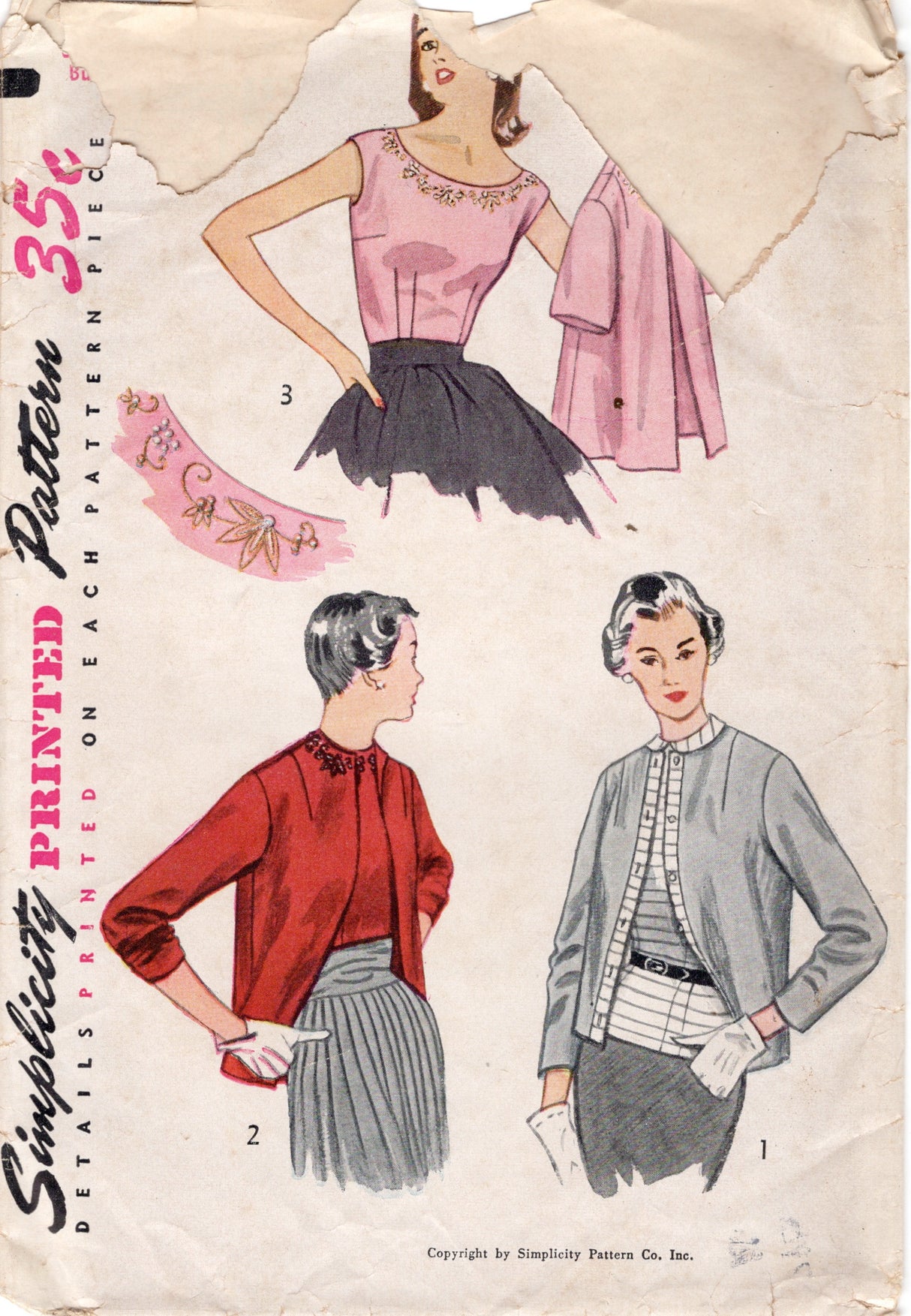 1950's Simplicity Blouse, Overblouse and Jacket Pattern - Bust 32" - No. 4216