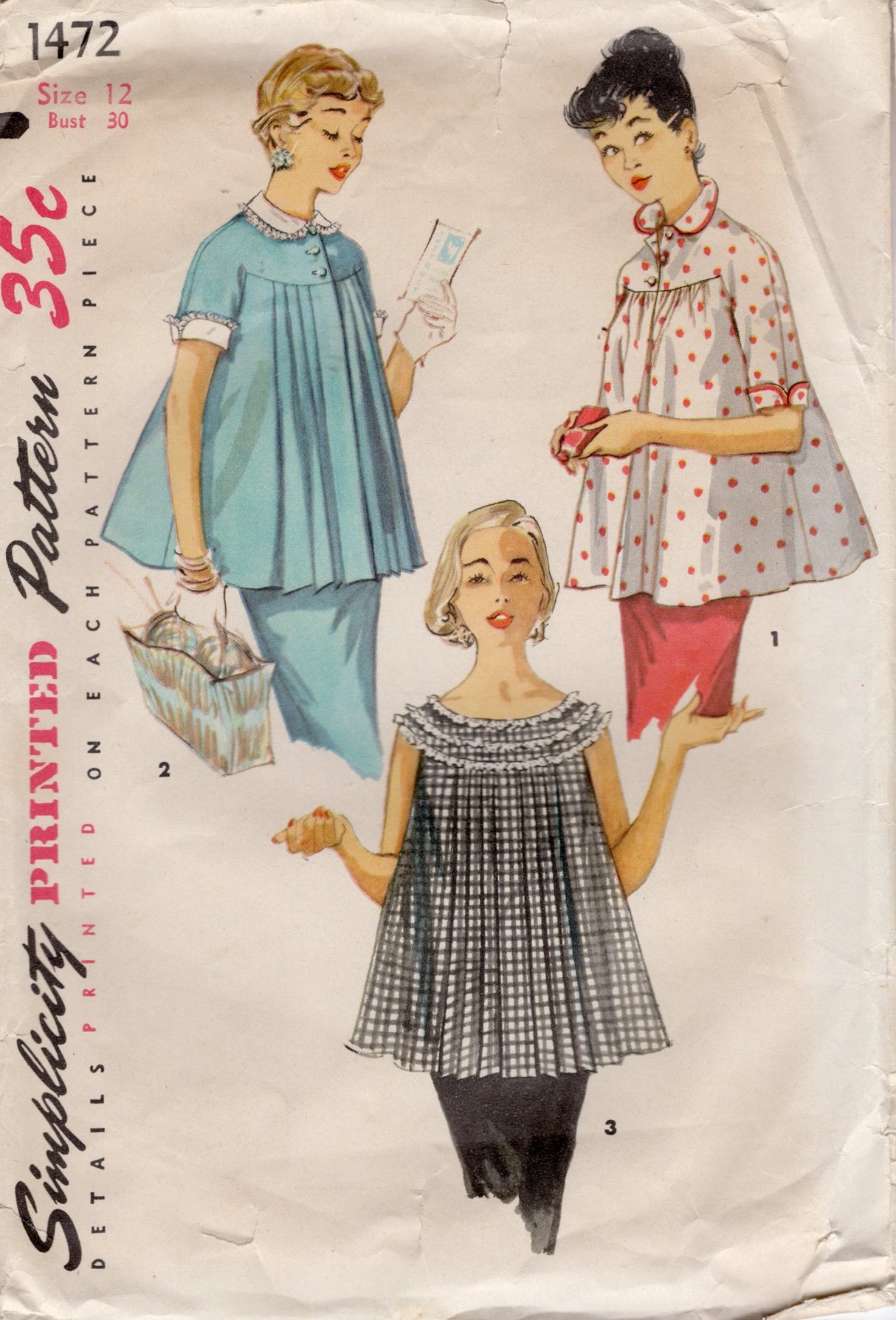 1950's Simplicity Maternity Blouse with Large Yoke - Bust 30" - No. 1472