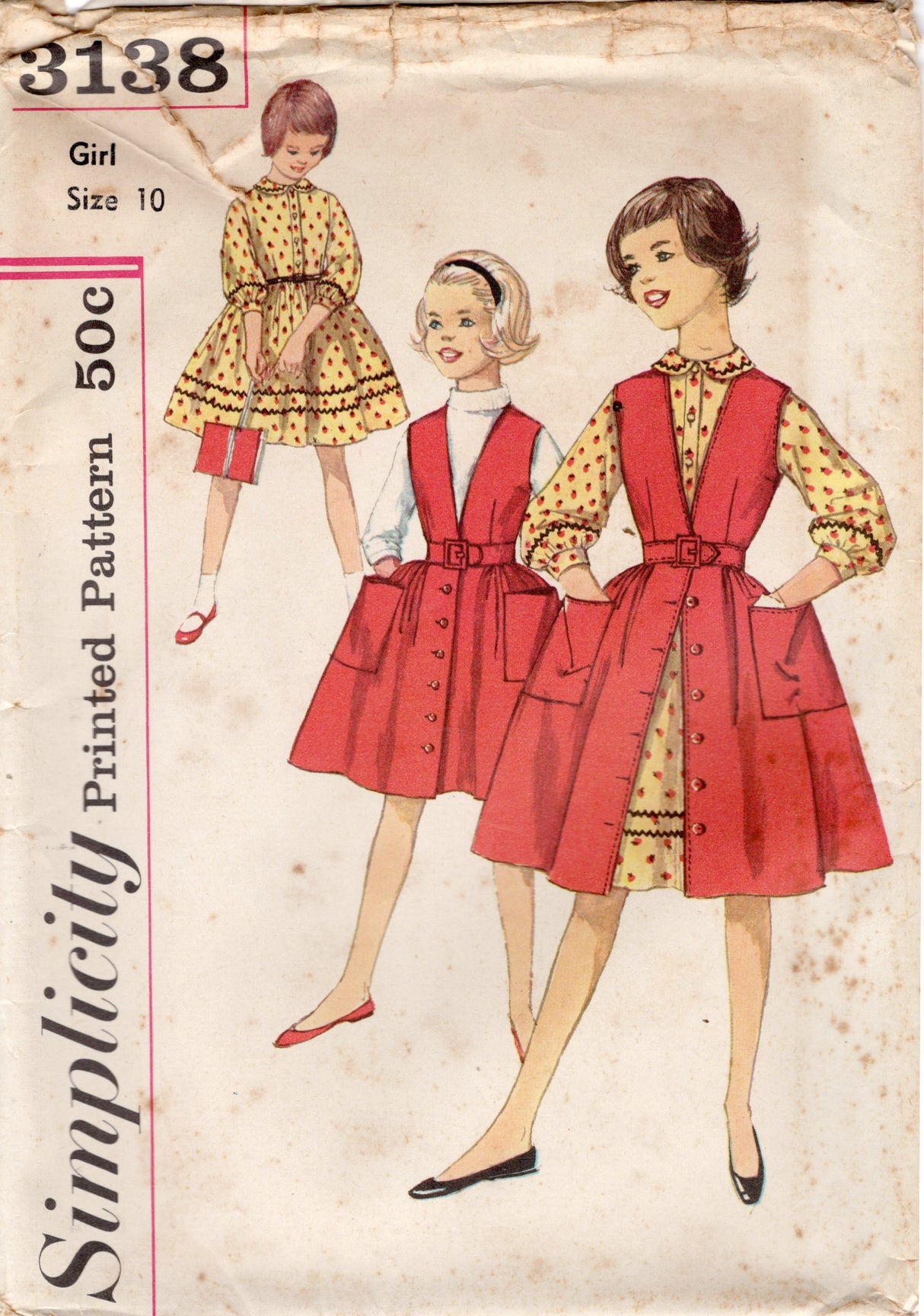1950's Simplicity Child's Dress, Jumper Dress and Blouse pattern - Chest 28" - no. 3138