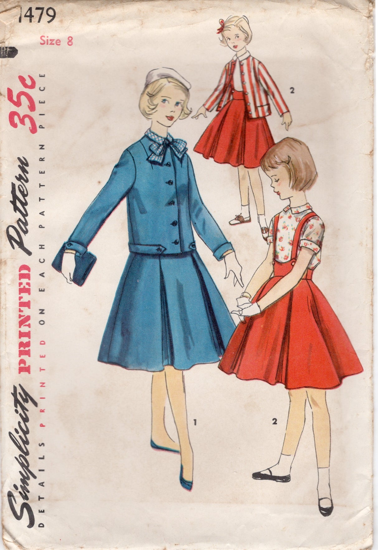 1950's Simplicity Suspendered Skirt, Blouse and Jacket Pattern – Chest 26" - No. 1479