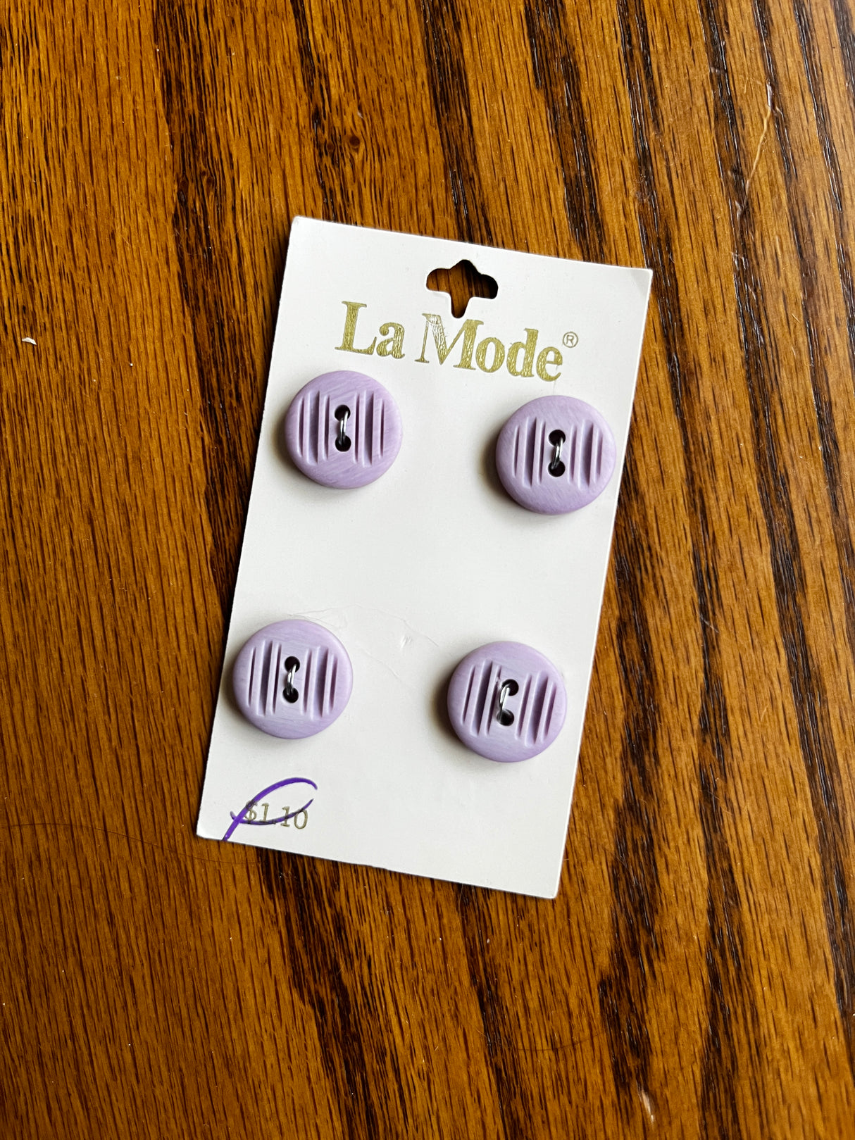 1980’s La Mode Purple Carved Plastic Button - Set of 4 - 5/8” - on card