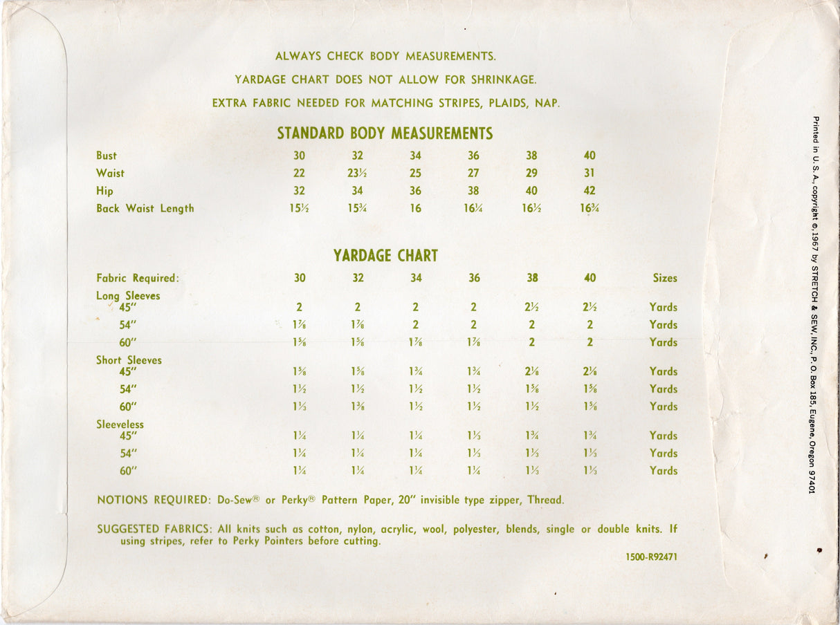 1960's Stretch & Sew A-line Dress Pattern – Bust 30-40" - No. 1500