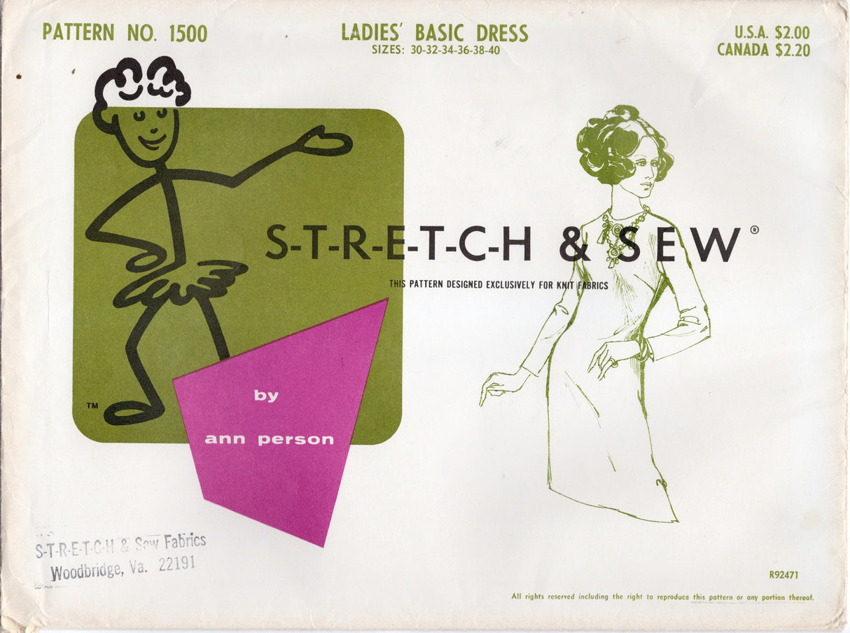 1960's Stretch & Sew A-line Dress Pattern – Bust 30-40" - No. 1500