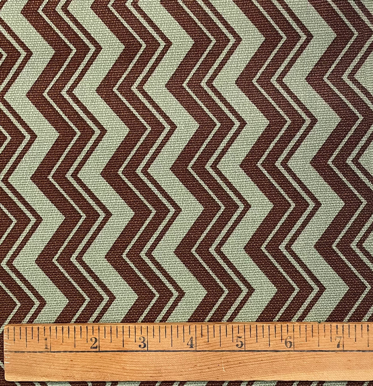 1970’s Mint and Chocolate Brown ZigZag Fabric - BTY (S28)
