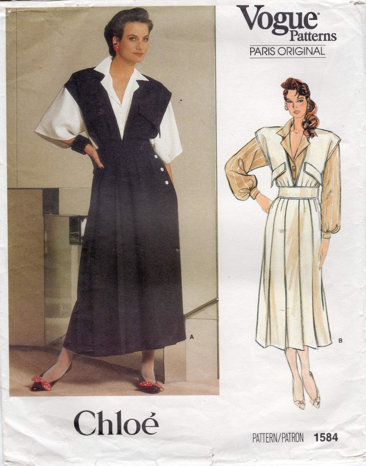 1980's Vogue Paris Original Oversize Jumper Dress and Blouse Pattern - CHLOE - Bust 32.5" - No. 1584
