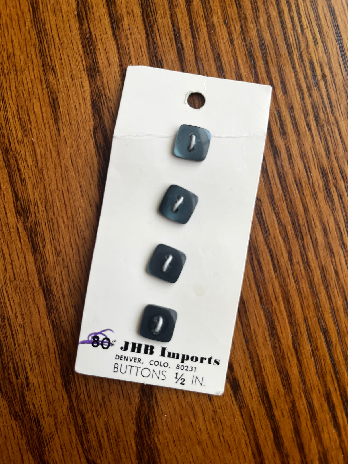 1980’s JHB Navy Blue Pearlescent Plastic Button - Set of 4 - 1/2” - on card