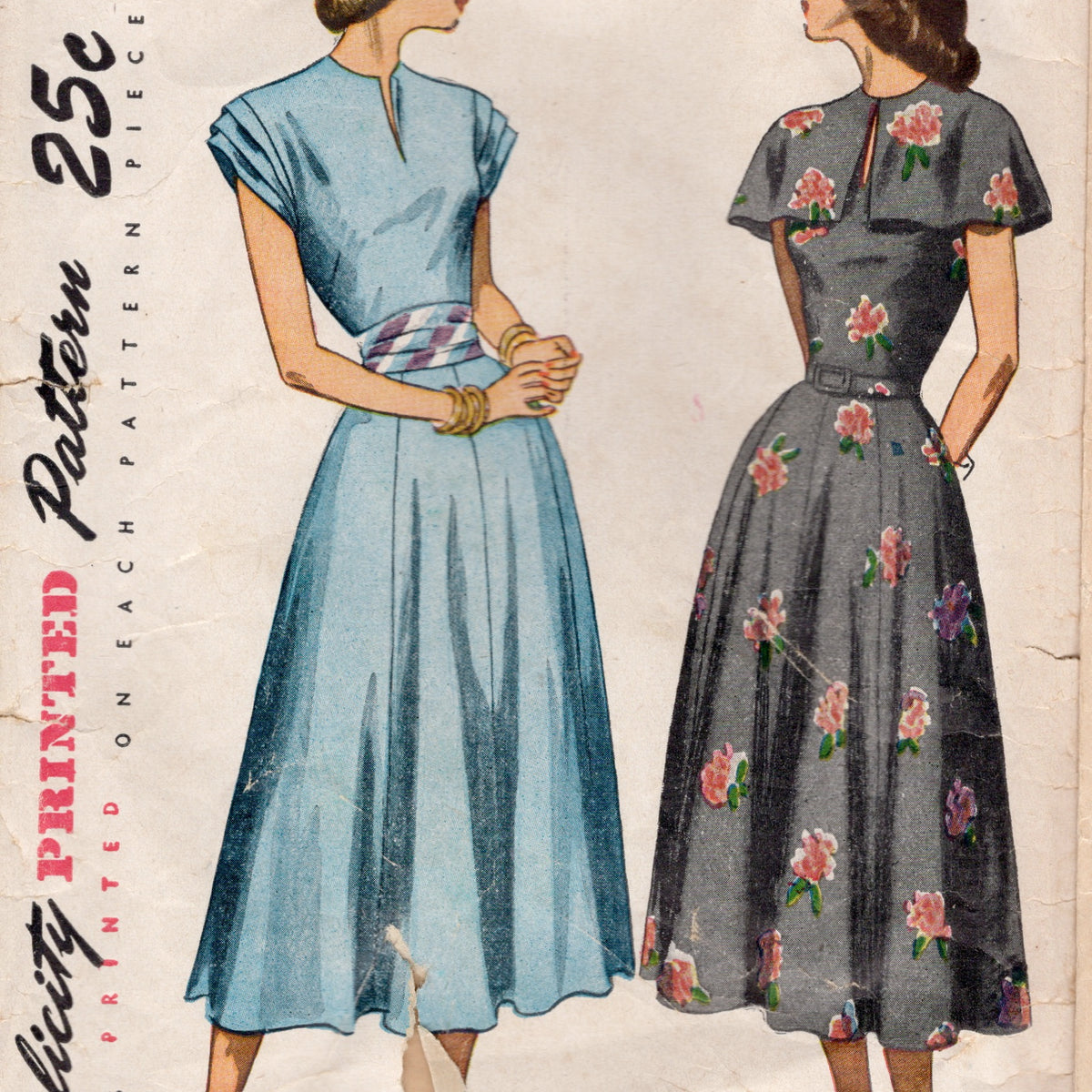 1940's Simplicity Tucked Front Shirtwaist Dress - Bust 38